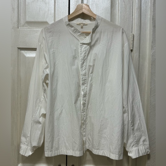 Hache Women 40 US S White Cotton Collarless Button Front Long Sleeve Shirt - Picture 1 of 13